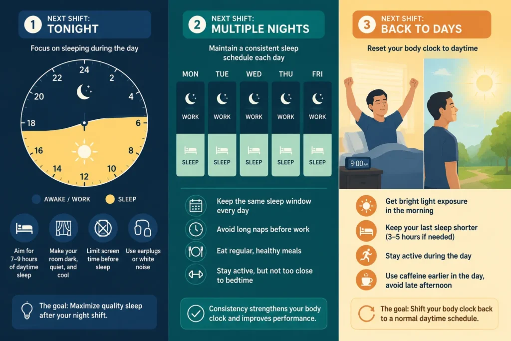 Night shift worker preparing for daytime sleep after work