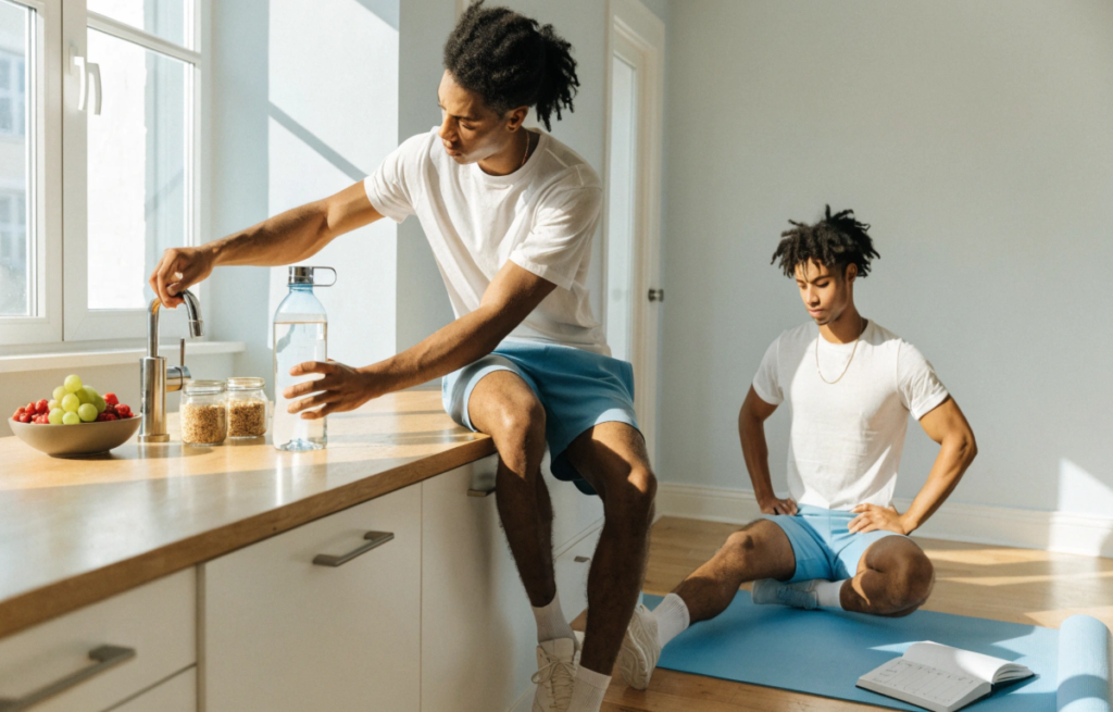 Shift worker preparing healthy meals and planning a balanced routine before work.