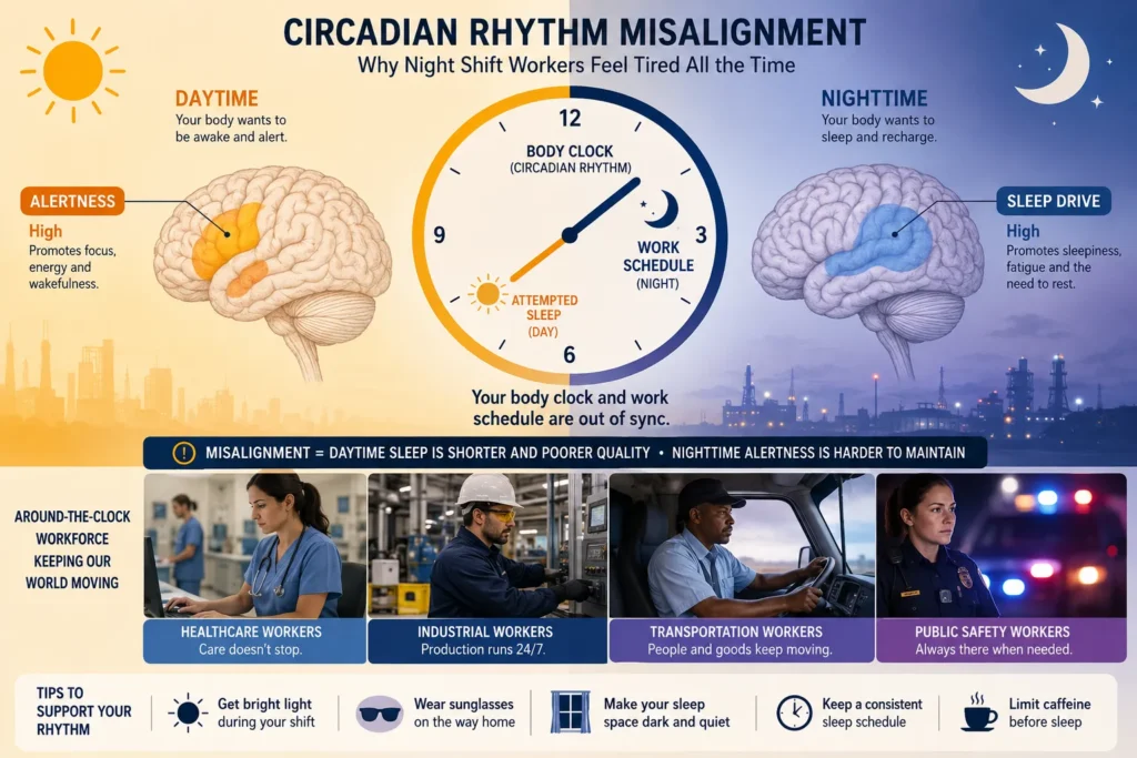 Why do night shift workers feel tired all the time?